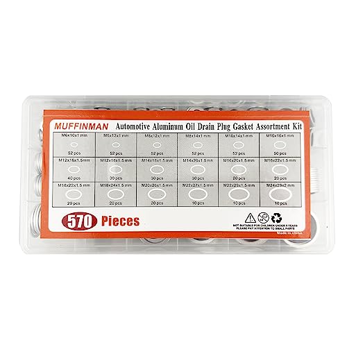 570 Pieces 18 Sizes Oil Drain Plug Gaskets Assortment Kit,Oil Crush Washers, Aluminum Flat Washers Assortment Kit,M6 M8 M10 M12 M14 M16 M18 M20 M22 M24