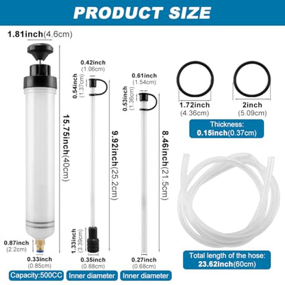 Bibabala Fluid Extractor, 500cc Oil Change Syringes, Fluid Transfer Pump with Hose, Multi-Purpose Syringes, Manual Fuel Suction & Filler, Automotive Oil Change Evacuator and Filling Pump