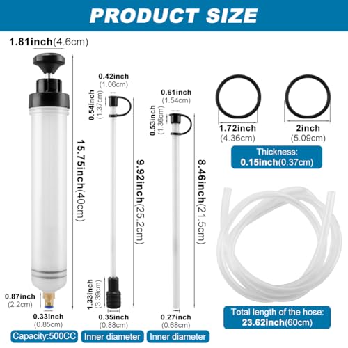 Manual Oil Extractor Pump Fluid Transfer with 23.6 inch Rubber Hose for Automotive Fuel Brake Fluid Suction (500 CC)