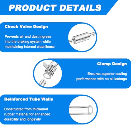Brake Bleeder Hose Kit, One-Way Check Valve Design, Easy One-Person Brake Bleeding for DIY Users, Clear Tubing, 2 Pack - size: Brake Bleeder Tool-2pcs