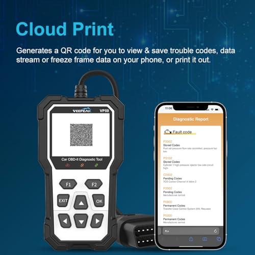 Veepeak Car OBD2 Scanner Diagnostic Tool, Check Engine Light Code Reader | Read & clear engine codes with 40,000+ DTC definitions, live data, 12V battery voltage, phone report print & carrying case