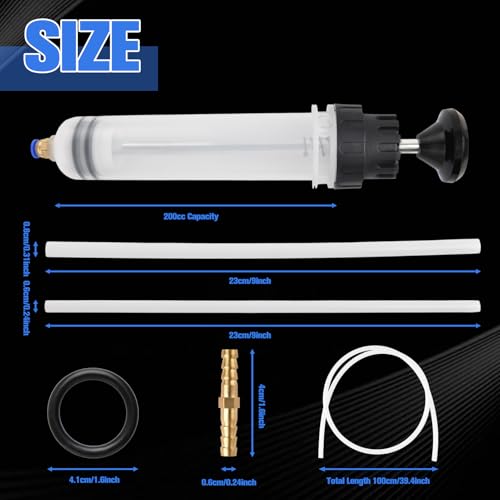 200cc Automotive Fluid Extractor Pump, Manual Oil Syringe with a 39" Hose & Two 9" Extension Tubes, Oil Suction Transfer Pump for Cars, ATVs, Lawn Mowers, Brake/Transmission Fluid Extractor