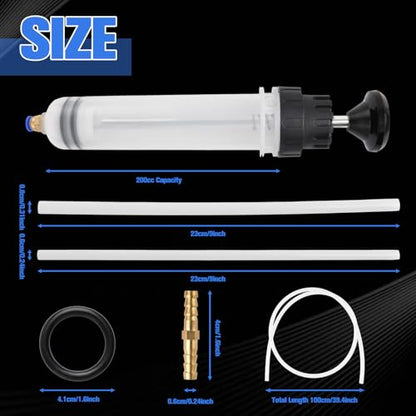 200cc Automotive Fluid Extractor Pump, Manual Oil Syringe with a 39" Hose & Two 9" Extension Tubes, Oil Suction Transfer Pump for Cars, ATVs, Lawn Mowers, Brake/Transmission Fluid Extractor