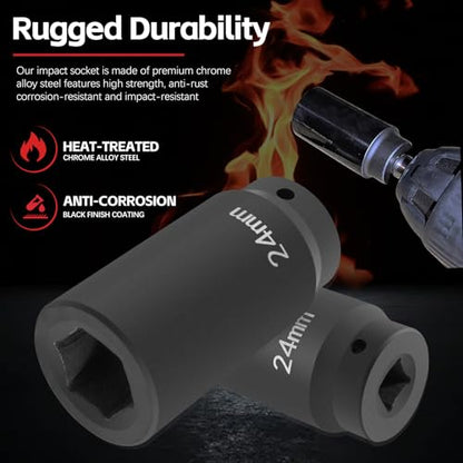 77070 24mm Crank Bolt Socket for GM LS Engine Harmonic Balancer Socket Tool 24 mm Impact Socket Deep Counter-Weighted Design, 3 Times Momentum Power of Standard Impact Sockets - size: 24mm