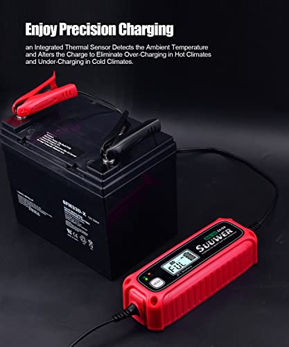Suuwer Automatic Battery Charger, 6V 2A & 12V 2A/5A Digital Smart Battery Maintainer for Car, Motorcycle, ATV, Boat More
