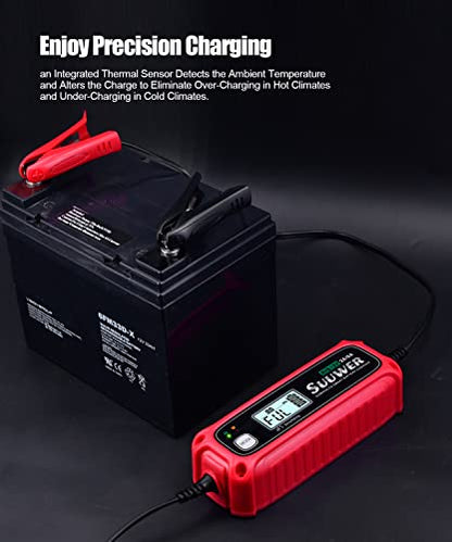 Suuwer Automatic Battery Charger, 6V 2A & 12V 2A/5A Digital Smart Battery Maintainer for Car, Motorcycle, ATV, Boat More