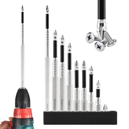 PH2 Magnetic Screwdriver Bit Set, 18 Pack Impact Rated Alloy Steel Non Slip Bits, 1/4 Inch Hex Shank, Strong Magnet Tip, 9 Lengths 25-150 mm (2 Each)