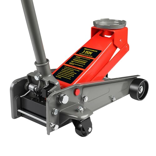 LARBANKE 3 Ton Floor Jack, 6600 Lbs Fast Lift Floor Jack with Wheels, Carbon Steel Heavy Duty Jack with 5.31"-18.11" Lifting Range, Stable Support for Most Cars,Red
