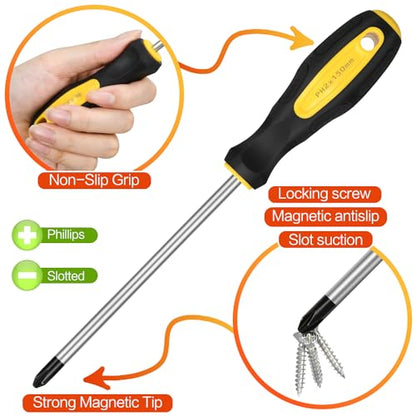 9pcs Magnetic Screwdrivers Set, Including 12in Phillips and Slotted | with Non-Slip Cushioned Handle Grip - color: 9pcs
