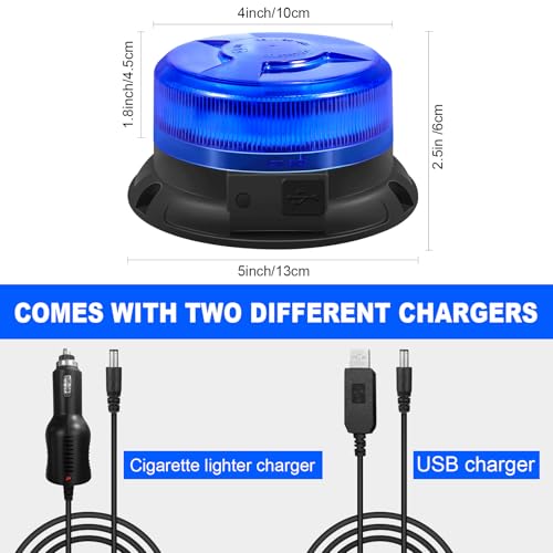 AnTom Magnetic Wireless Strobe Light Blue Warning Beacon Light for Trucks | Rechargeable Waterproof Emergency Safety Rooftop 9 Modes Rotating Flashing Lights for Volunteer Firefighter POV, Highway Hero - color: Blue