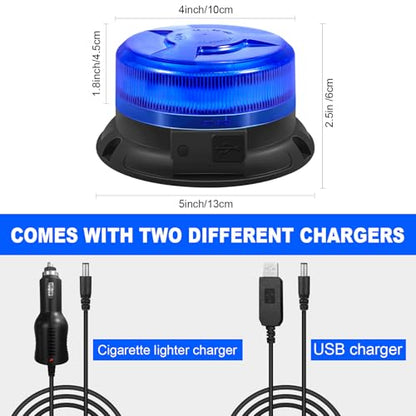 AnTom Magnetic Wireless Strobe Light Blue Warning Beacon Light for Trucks | Rechargeable Waterproof Emergency Safety Rooftop 9 Modes Rotating Flashing Lights for Volunteer Firefighter POV, Highway Hero - color: Blue