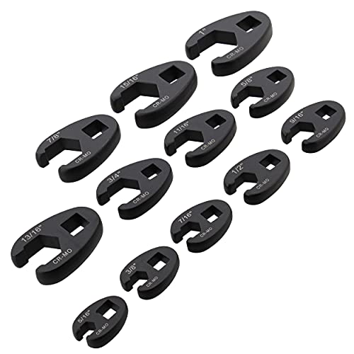 ABN Jumbo Crowfoot Flare Nut Wrench Set SAE Standard 12-Piece Tool Kit for 3/8in and 1/2in Drive Ratchet