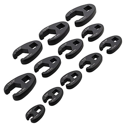 ABN Jumbo Crowfoot Flare Nut Wrench Set SAE Standard 12-Piece Tool Kit for 3/8in and 1/2in Drive Ratchet