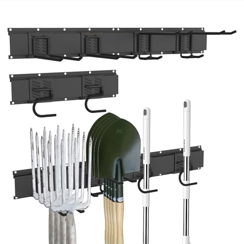 CBWLWJ Garage Tool Organizer Wall Mount, 48 inch Garage Wall Organizer, 400lbs Sturdy Garden Tool Organizer with 6 Adjustable Hooks, for Yard, Shed, Basement, Workshop(Black) - size: 48inch+6Hooks
