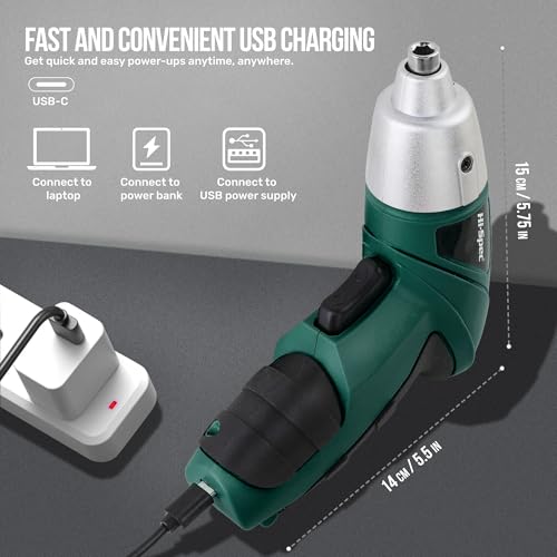 Hi-Spec 3.6V Cordless Electric Screwdriver Set with Interchangeable Bits, Green - color: Green