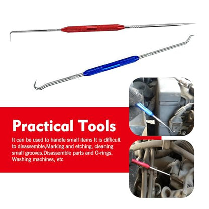 2 PCS Hook and Pick Set Puller Remover, Double-ended Carbon Steel O-ring Seal Tool, Non-slip Handle Precision Automotive Pick Tool Set, Universal for Most Cars, Trucks, SUVs (Red & Blue) - color: Red & Blue