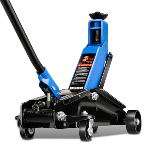 Auto Dynasty 3 Ton Floor Jack, Hydraulic w/Single Piston Quick Lift, Blue | Heavy Duty Steel Hydraulic Car Jack, Single Piston Quick Lift Pump, Lifting Range 7.7" to 21", 3T Capacity, for Car/SUV/Truck - color: Blue, size: 3 Ton