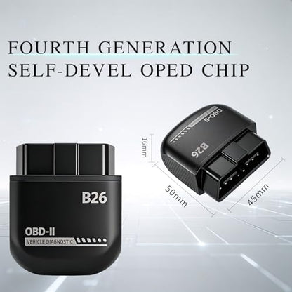 B26 Bluetooth OBD2 Scanner for iOS & Android - Subscription-Free Engine Code Reader, 2026 Upgraded Engine Diagnostic Tool, Reset Check Engine Light for Temporary & Pending Faults