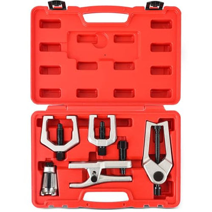 Ball Joint Separator Kit | 5 in 1 Pitman Arm Puller, Tie Rod End Tool Set, Splitter Removal Kit for Front End Service (Red) - color: Red