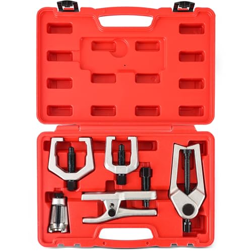 Ball Joint Separator Kit | 5 in 1 Pitman Arm Puller, Tie Rod End Tool Set, Splitter Removal Kit for Front End Service (Red) - color: Red