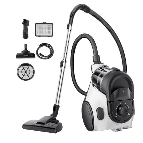 Eureka Bagless Canister Vacuum Cleaner, Household Vacuum for Home, White | NEN121WH WhirlWind, Lightweight, 1100W, ≤82 dBA. HEPA, Auto Cord Rewind, 2-in-1 Vac for Hard Floors, Carpets, & Pet Hair - color: White