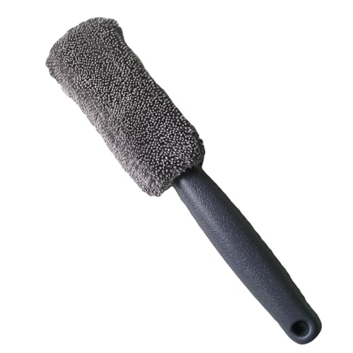 Non Abrasive Wheel Tool with Short Handle Soft Bristles for Alloy Rim Brake Dust Removal Wheel Cleaner Brush - color: gray