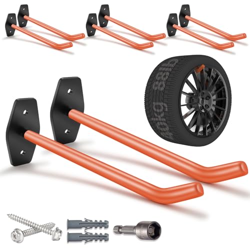 8 PCS Garage Hooks Heavy Duty Wall Mount, Tire Storage System with Anti-Slip Coating, Hang Heavy Tools for up to 88Lbs, for Bikes, Ladders, Chairs and Bulky Tools - color: 8 Pack – Orange