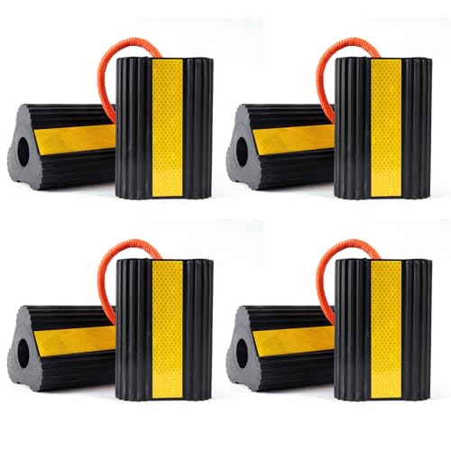 Wheel Chocks for RV Trailer Camper, Truck,Travel Trailer,Car | 4 Pair /8 Pack, RV Camper Chock Blocks Rubber Wheel Chocks Heavy Duty Tire Stopper with Rope & Reflective Strips - size: 4 Pair(8 pack)