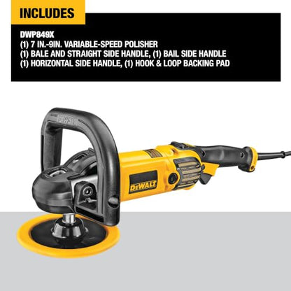 DEWALT Buffer Polisher, 7-in-9-in, 12 amp, Variable Speed Dial 0-3,500 RPM’s, Soft Start Corded Car Buffer (DWP849X)