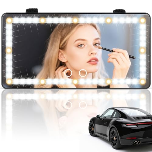 SINGARO Car Sun Visor Vanity Mirror - Rechargeable Makeup Mirror with 60 LEDs, 3 Light Modes & Dimmable Touch Control for Cars, Trucks, SUVs, Car Interior Accessories for Women (Black) - color: Black, size: 1PCS