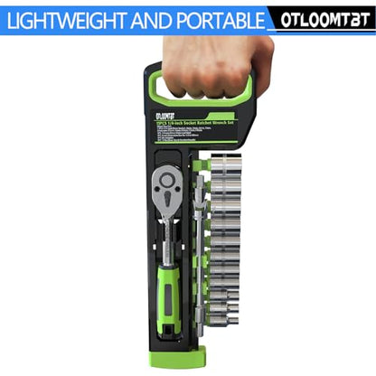 OTLOOMTBT 15PCS 1/4" Drive Socket Set, Metric Ratchet Wrench Kit | Quick Release Ratchet with 4-14mm Sockets, Extension Bar & Universal Joint for Auto Repair, DIY Projects and Home Maintenance - style: 1/4 Inch Drive 15PCS