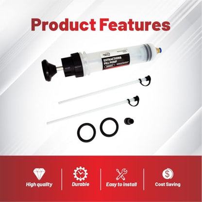 Automotive Fluid Extractor Pump 200cc - Manual Oil Change Pump for Engine, Transmission, Differential Fluid 6.7oz Essential Mechanic Tool for Garage, DIY Car Maintenance