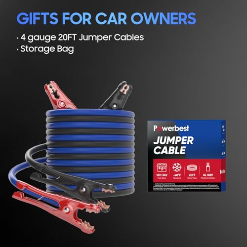 Heavy Duty Jumper Cables, 4 Gauge 20 Feet 600Amp Automotive Booster Cables for 12V & 24V Cars, SUVs and Trucks, Jumper Cables Kit (4AWG x 20Ft) - size: 4Gauge x 20Ft