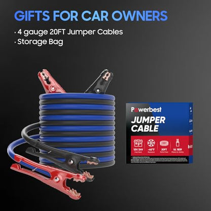 Heavy Duty Jumper Cables, 4 Gauge 20 Feet 600Amp Automotive Booster Cables for 12V & 24V Cars, SUVs and Trucks, Jumper Cables Kit (4AWG x 20Ft) - size: 4Gauge x 20Ft