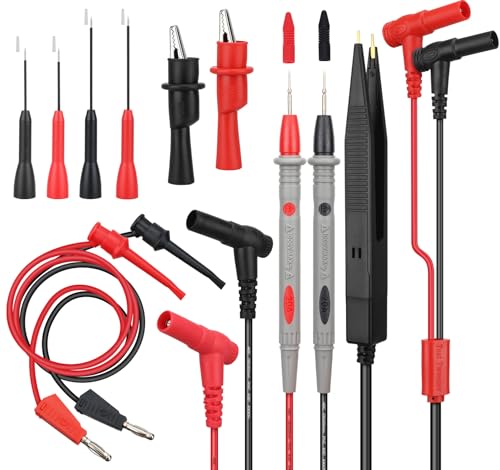 SWANLAKE 11-Piece Multimeter Test Leads Set, CAT III 1000V 20A Multimeter Probes with Alligator Clips, Needle Probe, Banana Plug to Hook Clip, Soft PVC Volt Meter Lead - color: 11PCS Red&Black