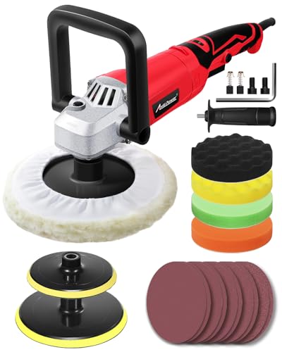 AVID POWER Car Buffer Polisher, 1200W 7 Inch/6 Inch Rotary Buffer Waxer, 6 Variable Speed 1600-3500 RPM, Detachable Handle & Side Handle for Car Detailing, Boat Sanding, Polishing and Waxing - color: Light Red