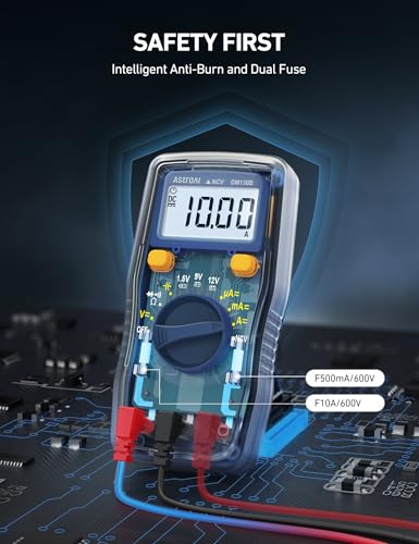 AstroAI DM130B 4000 Counts Digital Multimeter, Auto-Ranging DMM with Capacitance Measurement, Dedicated 1.5V/9V/12V Battery Tester, Measures AC/DC Voltage Current Amp Resistance, NCV, CAT III 600V