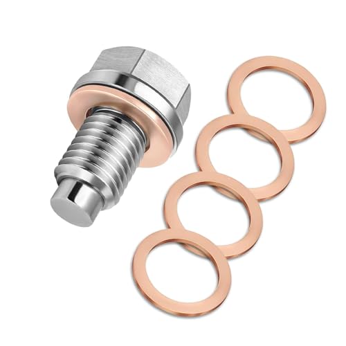 M14x1.5 Magnetic Oil Drain Plug, Magnetic Stainless Steel Oil Pan Drain Nut Bolt with 5PCS Copper Crush Washer Anti Leakage, Universal Leak-proof Replacement,Fits Most Cars,Motorcycles,Boats - size: M14×1.5