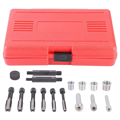 33PCS Glow Plug Thread Repair Kit, Thread Repair Tool Cylinder Head Metric Thread Restorer Kit Tap Insert Driver Guide Pin Thread Insert Tool Set Rethreading Kit Tool for 8mm/10mm/12mm Glow Plugs - size: 33PCS