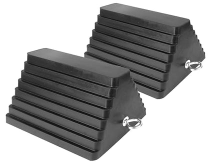 MaxxHaul Rubber Wheel Chock 2 Pack, Large 10" x 8" x 6" Heavy Duty Tire Stop with Non Slip All Weather Grip, Oil Resistant Rubber Block with Steel Eyebolt for Vehicle and Trailer Safety (80681) - size: MaxxHaul 80681- 10" x 8" x 6"