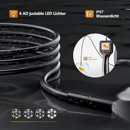 Daxiongmao Borescope Camera, 1080P HD IP67 Waterproof Endoscope with LED Light, Flexible Snake Camera for Automotive Engine, Pipe, Wall & Vent Inspection - size: 2.3" P100 Borescope