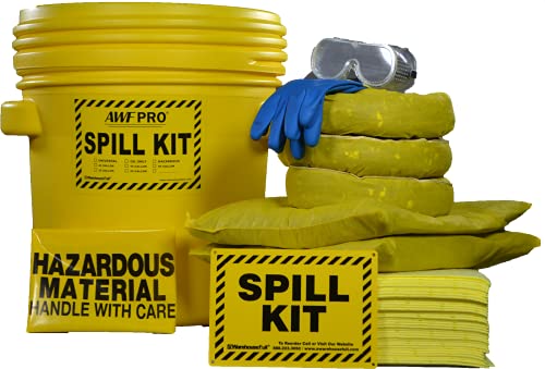 AWF PRO 20 Gallon Hazmat Spill Kit, 59 Pieces | Includes DOT Approved 20 Gallon Drum, Sorbent Socks, Pads, & Pillows, & Accessories - size: Hazmat Spill Kit