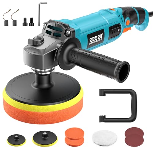 Seesii Car Buffer Polisher 1600W, 7"/6" Variable Speed 2056-3600 RPM Rotary Polisher with Copper Motor & Detachable Handles, Ideal for DIY Detailers, Auto Detailing Hobbyists, Scratch Removal & Waxing