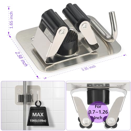 Broom Holder Wall Mount Rack, 304 Stainless Steel Mop and Tool Organizer | Drill-Mounted Gripper Rack Holds Brooms, Mops and Garden Tools Safely in the Laundry Room, Kitchen, Garage, Garden and Shed - color: Silver-Black