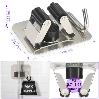 Broom Holder Wall Mount Rack, 304 Stainless Steel Mop and Tool Organizer | Drill-Mounted Gripper Rack Holds Brooms, Mops and Garden Tools Safely in the Laundry Room, Kitchen, Garage, Garden and Shed - color: Silver-Black
