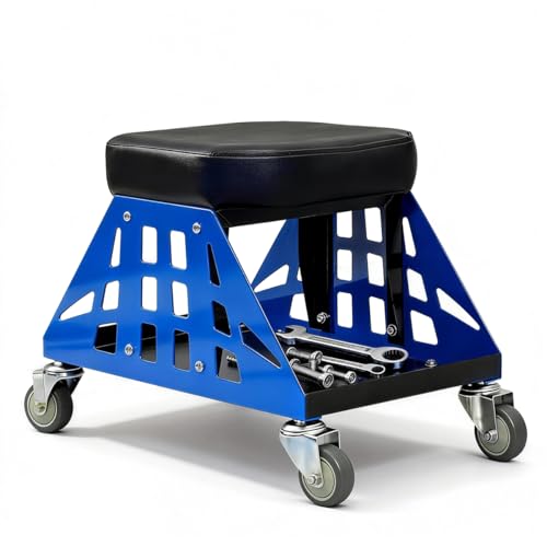 Mechanic Stool 400 LBS Capacity Garage Stool Gift for Men, Heavy Duty Rolling Mechanics Seat, Tools for Automotive Auto Repair (Blue) - color: Blue