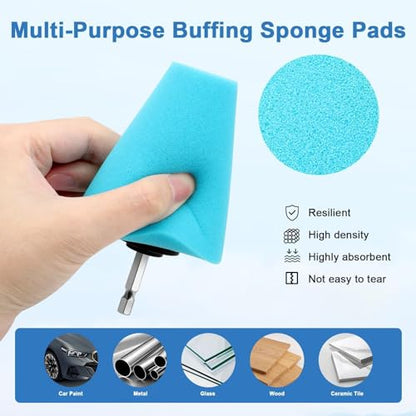 Linkstyle 5PCS Drill Polishing Cone Set, Car Wheel Polisher Sponge Pad Kit with Long Extension Pole & Cleaning Brush, Buffing Cone for 1/4" Hex Drill, Car Rim and Metal Surface Polishing Tool - style: Cone_5PCS