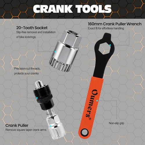 Oumers Bike Crank Extractor/Arm Remover and Bottom Bracket Remover with 16mm Spanner/Wrench. Professional Bicycle Repair Tool Kit - color: Orange