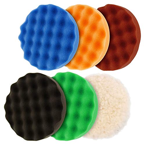 TCP Global EP-502-6" Variable Speed Random Orbit Dual-Action Polisher with Waffle Foam & Wool Pads - Professional Auto Paint Buffing & Polishing Kit