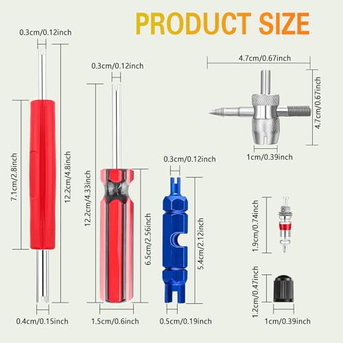44Pcs Tire Valve Stem Repair Tool Kit, Tire Valve Core Remover Installer Tool Set with Valve Stem Caps, Universal Auto Tire Repair Tools for Cars Trucks